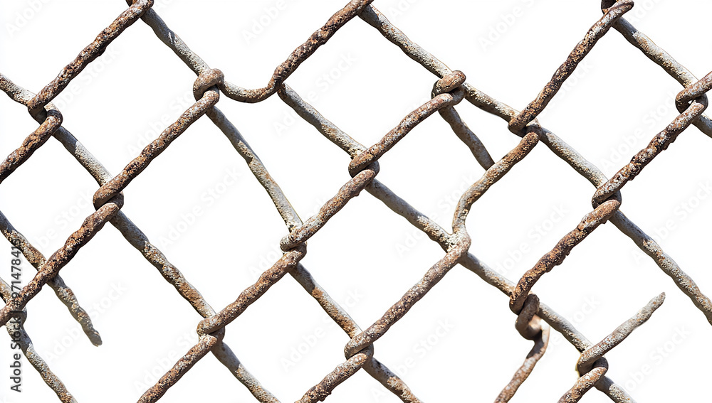 Fototapeta premium Close-up of a wire mesh fence isolated on a white background