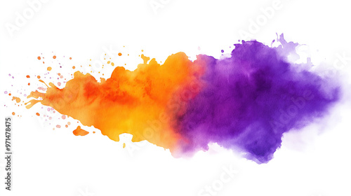 one single orange and purple watercolor aquarelle abstract splash stain isolated on white background