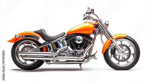 Orange chrome motorcycle isolated on white background.