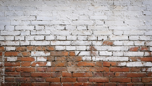Brick Wall with Faded Peeling White Paint