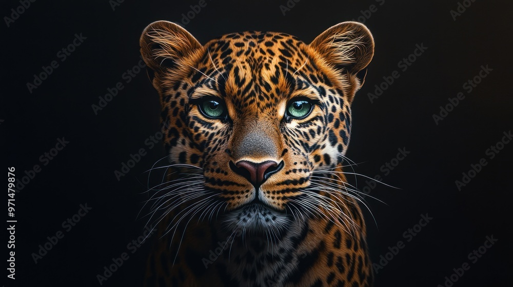 Fototapeta premium Close-up Portrait of a Leopard with Green Eyes