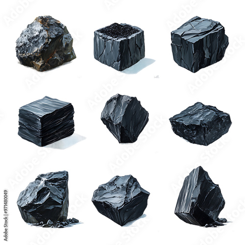 Black Coal Rock, Natural Mineral Stone, Dark Anthracite Coal Pieces, Coal Chunks Collection, Industrial Coal Rocks