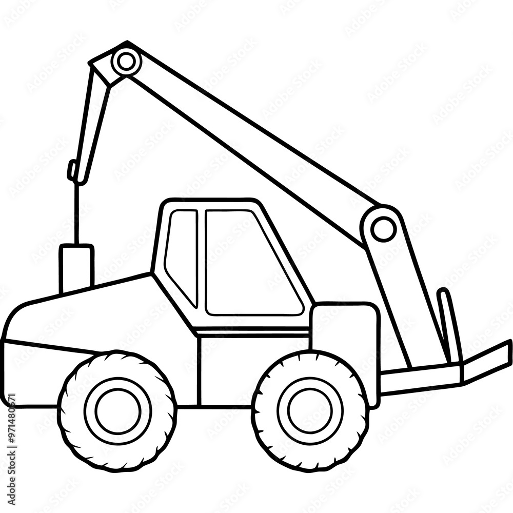 Fototapeta premium telehandler machine outline coloring book page line art drawing