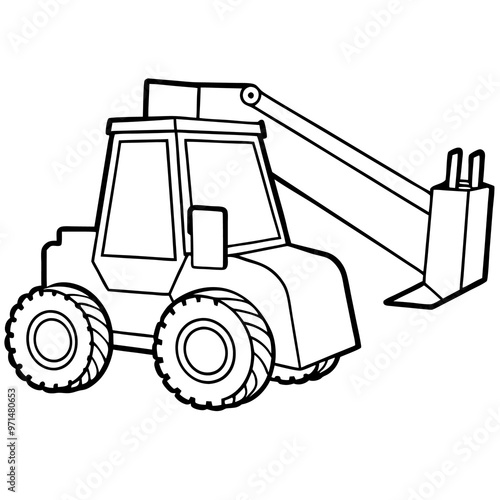 telehandler machine outline coloring book page line art drawing