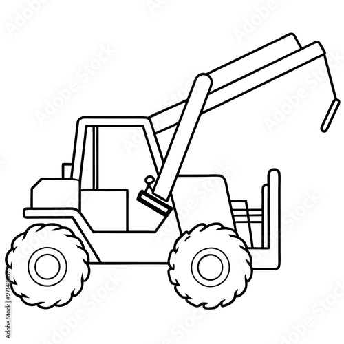 telehandler machine outline coloring book page line art drawing
