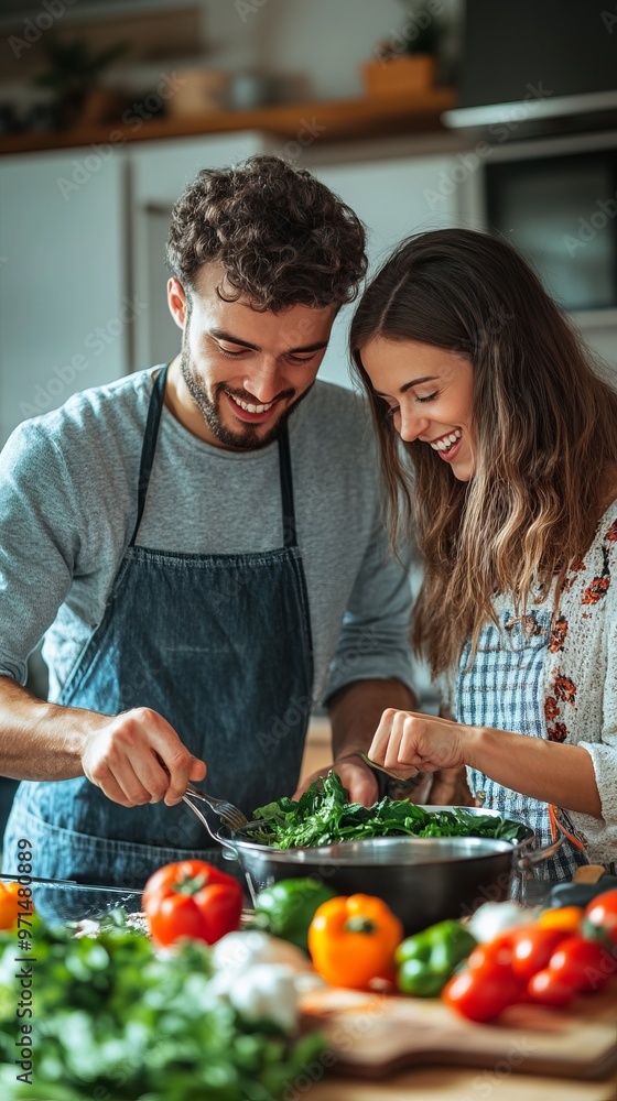 Couple Cooking Together in a Bright Kitchen