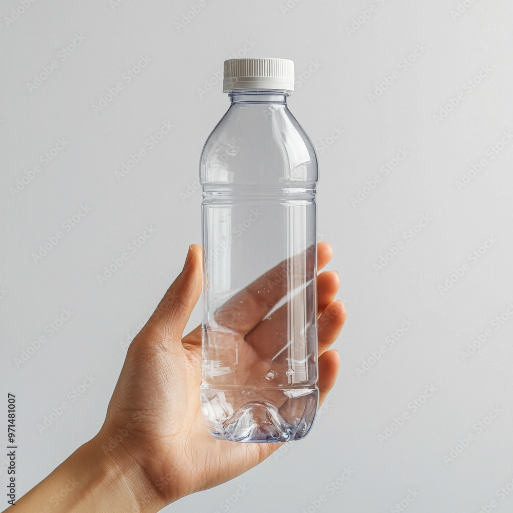 Empty Transparent Plastic Bottle on Hand created with Generative AI Empty Transparent Plastic Bottle on Hand created with Generative AI