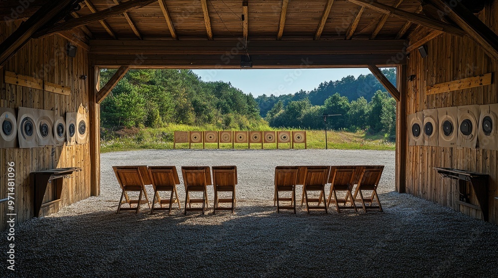 Fototapeta premium A professional shooting range with several targets set up at different distances, prepared for a day of firearms training and target practice