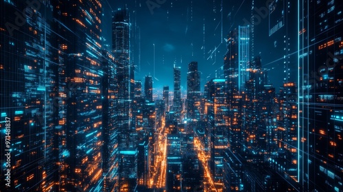 Wallpaper Mural Night View of Tech-Advanced City. Illuminated Skyscrapers for Premium Tech Background Torontodigital.ca