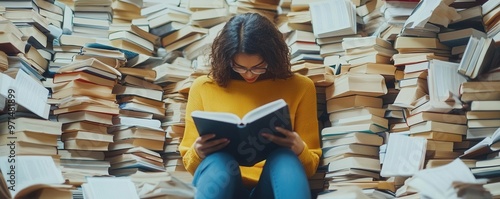 Person reading a dense academic text, reading material, focused learning photo