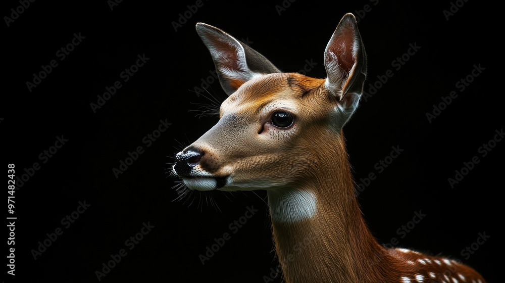Obraz premium A close-up portrait of a deer with a black background