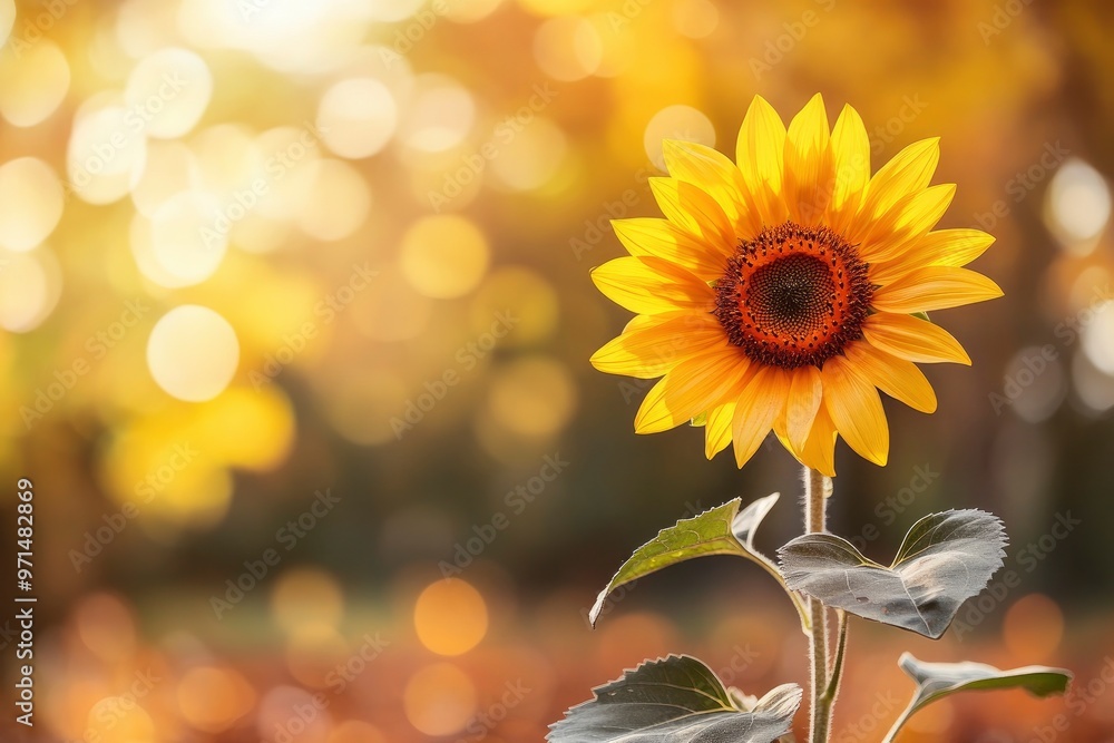 Naklejka premium Sunflower on the background of the autumn landscape with bokeh with generative ai