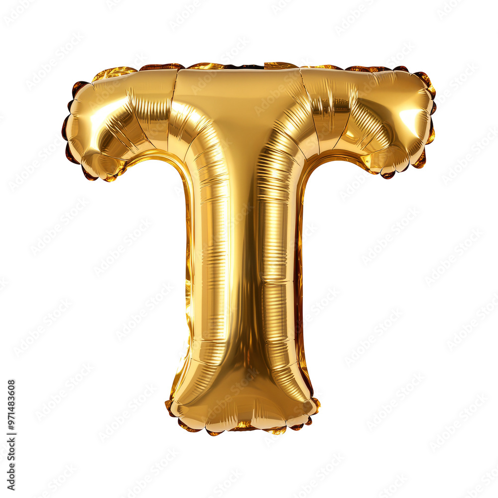 golden balloon shape for alphabet T on white background for birthdays, parties and celebrations golden balloon shape for alphabet T on white background for birthdays, parties and celebrations