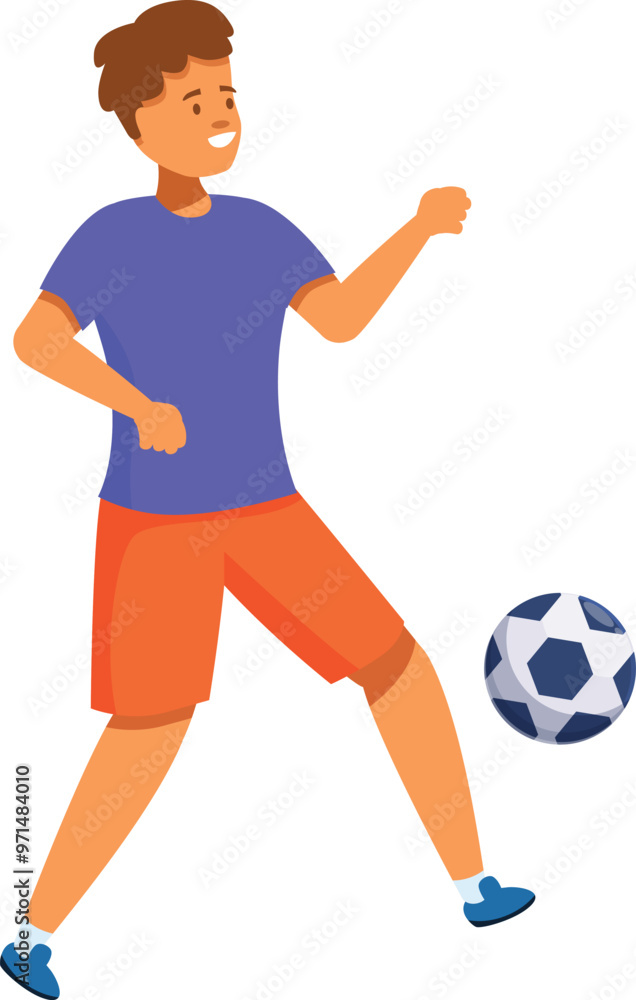 Young athlete is playing football, preparing for a competition Young athlete is playing football, preparing for a competition
