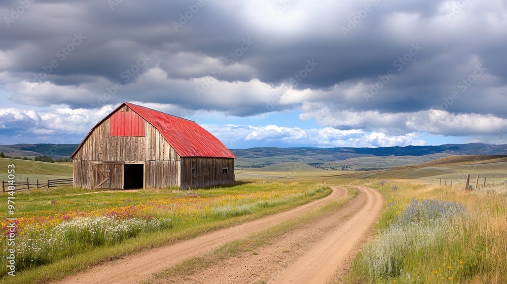 Obraz premium Red Barn on a Country Road