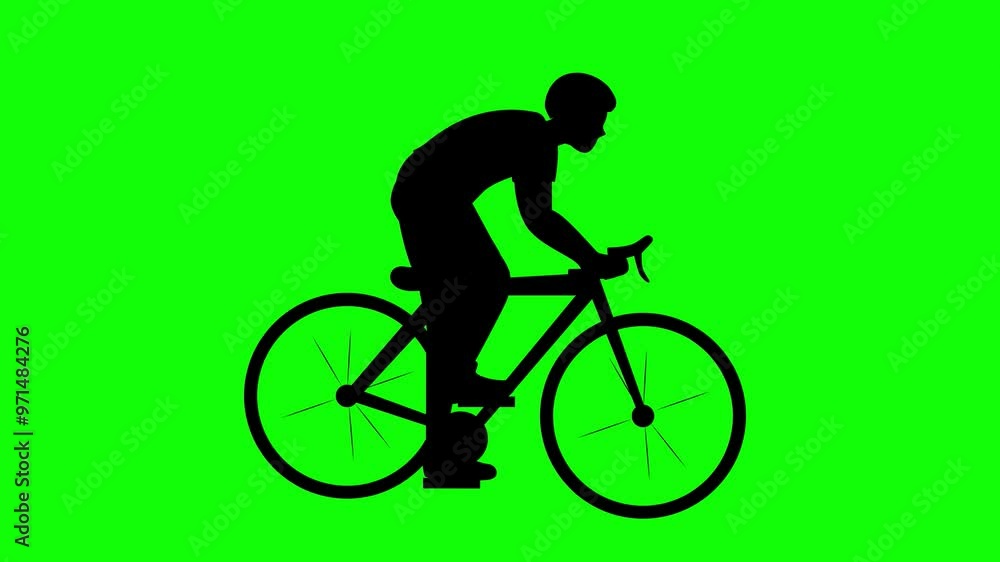 Man riding a bicycle silhouette on green screen animation (Chroma key) Man riding a bicycle silhouette on green screen animation (Chroma key)
