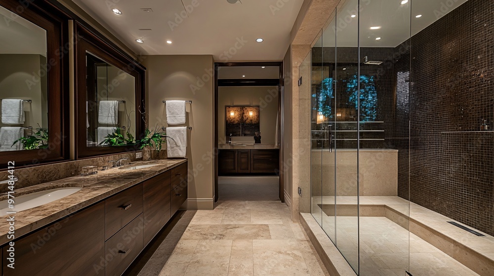 Modern Bathroom with Walk-in Shower and Double Vanity Modern Bathroom with Walk-in Shower and Double Vanity