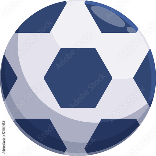 Classic blue and white soccer ball is sitting still, awaiting kickoff