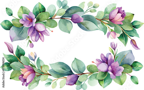 Watercolor vector wreath rectangular watercolor frame with eucalyptus