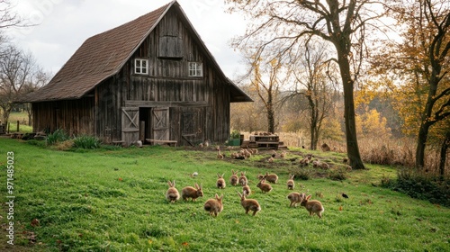 Fototapeta Naklejka Na Ścianę i Meble -  Rabbits by the Barn