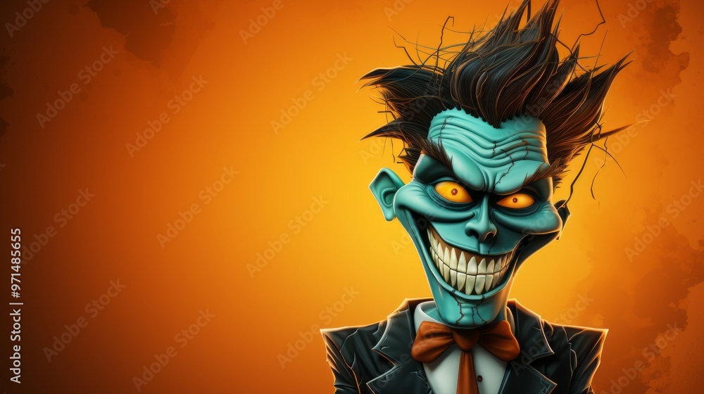 A Sinister Halloween Fiend with a Maniacal Grin. Stylized Cartoon Villain with a Striking Orange Glow A Sinister Halloween Fiend with a Maniacal Grin. Stylized Cartoon Villain with a Striking Orange Glow