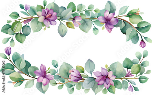 Watercolor vector wreath rectangular watercolor frame with eucalyptus