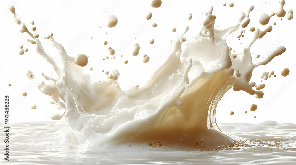 A dynamic splash of milk against a white background, showcasing fluid motion and texture. A dynamic splash of milk against a white background, showcasing fluid motion and texture.