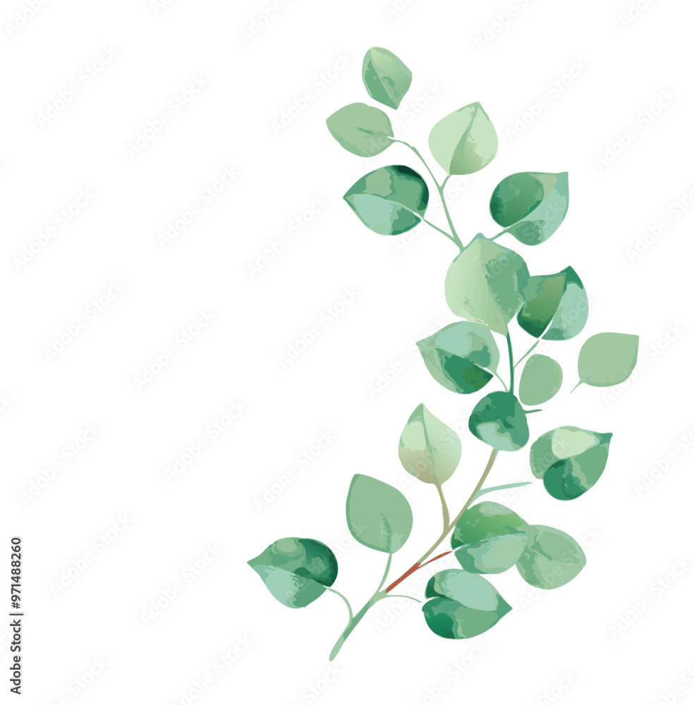 Obraz premium Watercolor vector wreath with green eucalyptus leaves and branches.