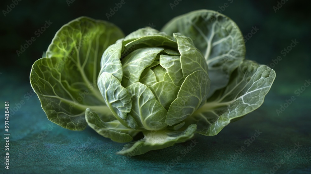 Obraz premium Close-up of a Single Green Brussel Sprout with Delicate Veins