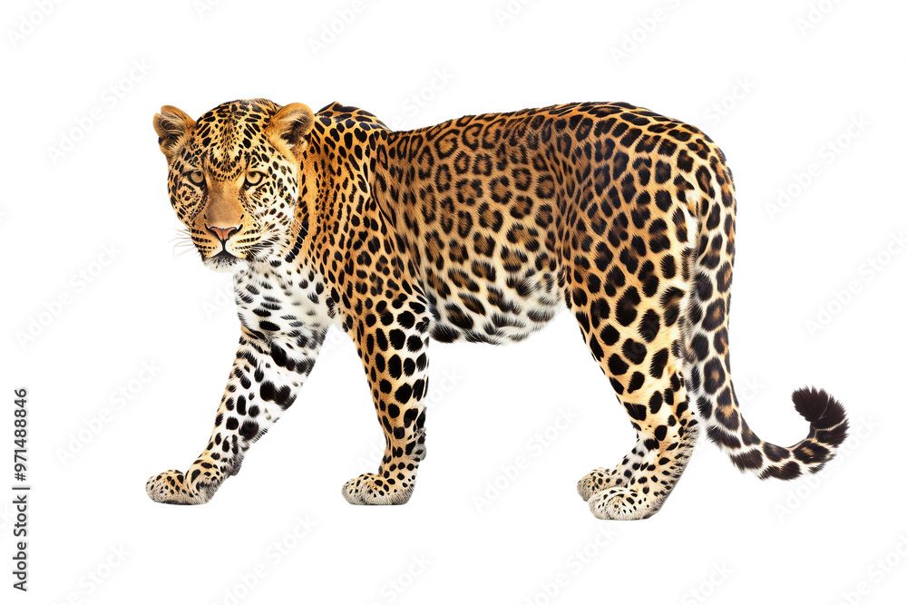 Stunning leopard with a rich golden coat and piercing eyes isolated on transparent background Stunning leopard with a rich golden coat and piercing eyes isolated on transparent background
