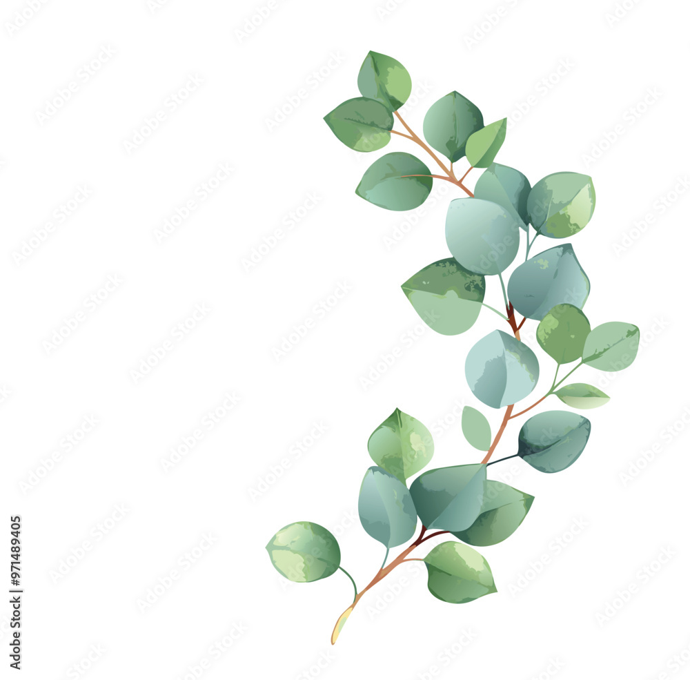 Obraz premium Watercolor vector wreath with green eucalyptus leaves and branches.