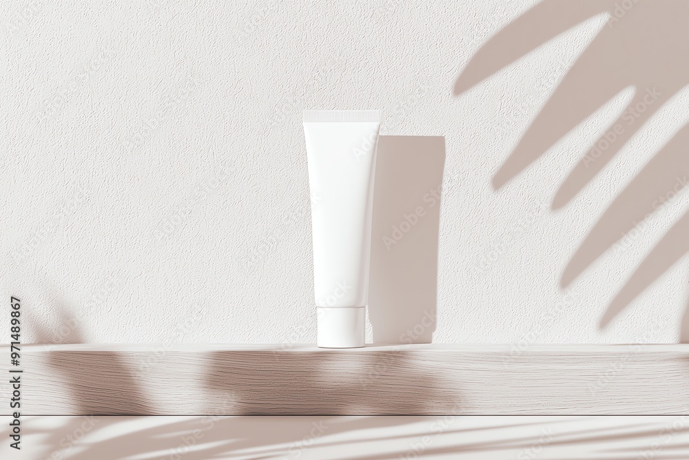 Minimalist white tube on a shelf, casting soft shadows. Perfect for beauty, skincare, and product display concepts. Minimalist white tube on a shelf, casting soft shadows. Perfect for beauty, skincare, and product display concepts.