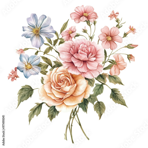 elegant vintage flowers, watercolor bouquet, timeless beauty, hd quality, white background