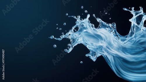 Dynamic splash of clear water on a dark background, showcasing the beauty and fluidity of nature's most essential element. photo