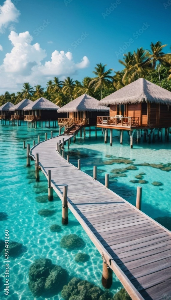 Fototapeta premium eco villas by the ocean, vertical orientation, phone background, ai generated, ai