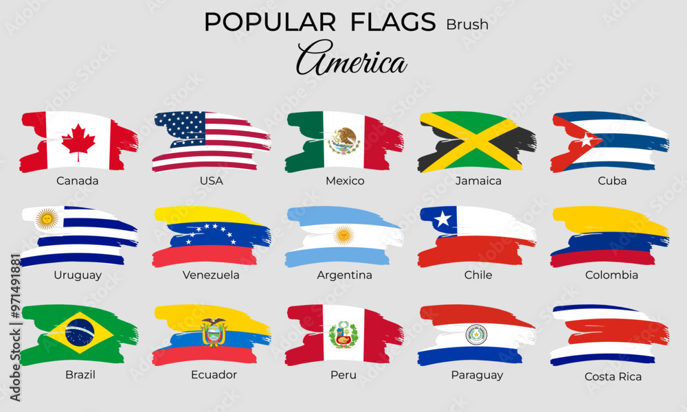 American flags with brush paint textured. America flags brush grunge flat icons. American flags with brush paint textured. America flags brush grunge flat icons.