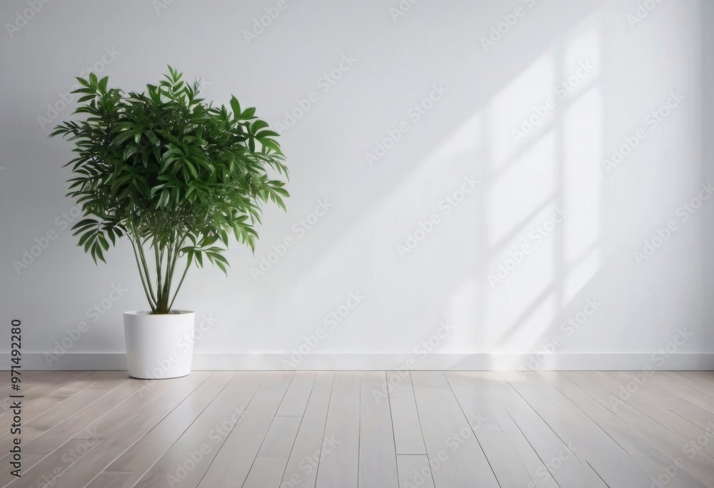 Plant on a white wall, light surface for mockup and text. ai Plant on a white wall, light surface for mockup and text. ai