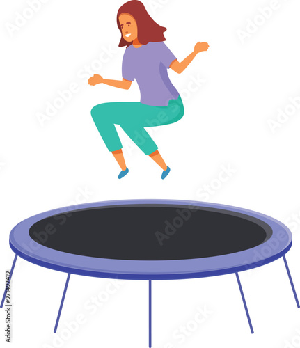 Young woman is jumping on a trampoline, enjoying the feeling of weightlessness and freedom as she bounces high in the air