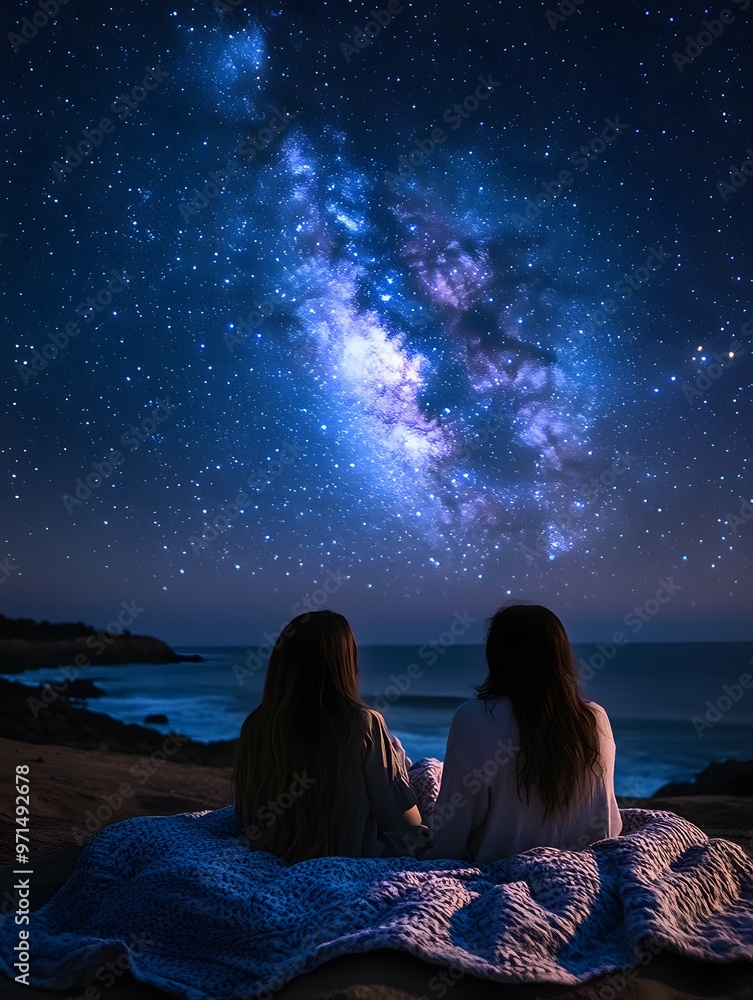 Two Women Watching the Milky Way Over the Ocean Two Women Watching the Milky Way Over the Ocean