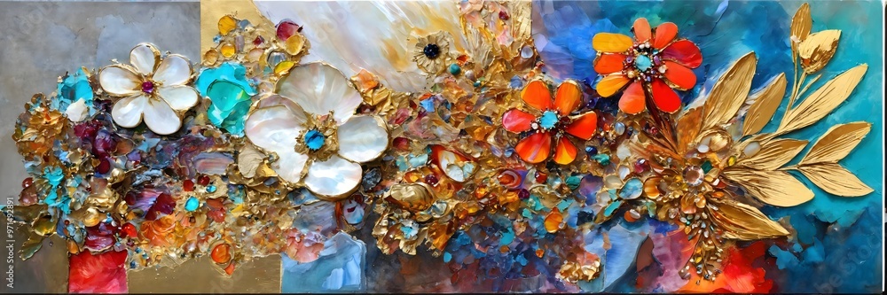 Naklejka premium Colorful abstract painting oil and water with 3d golden 24k 