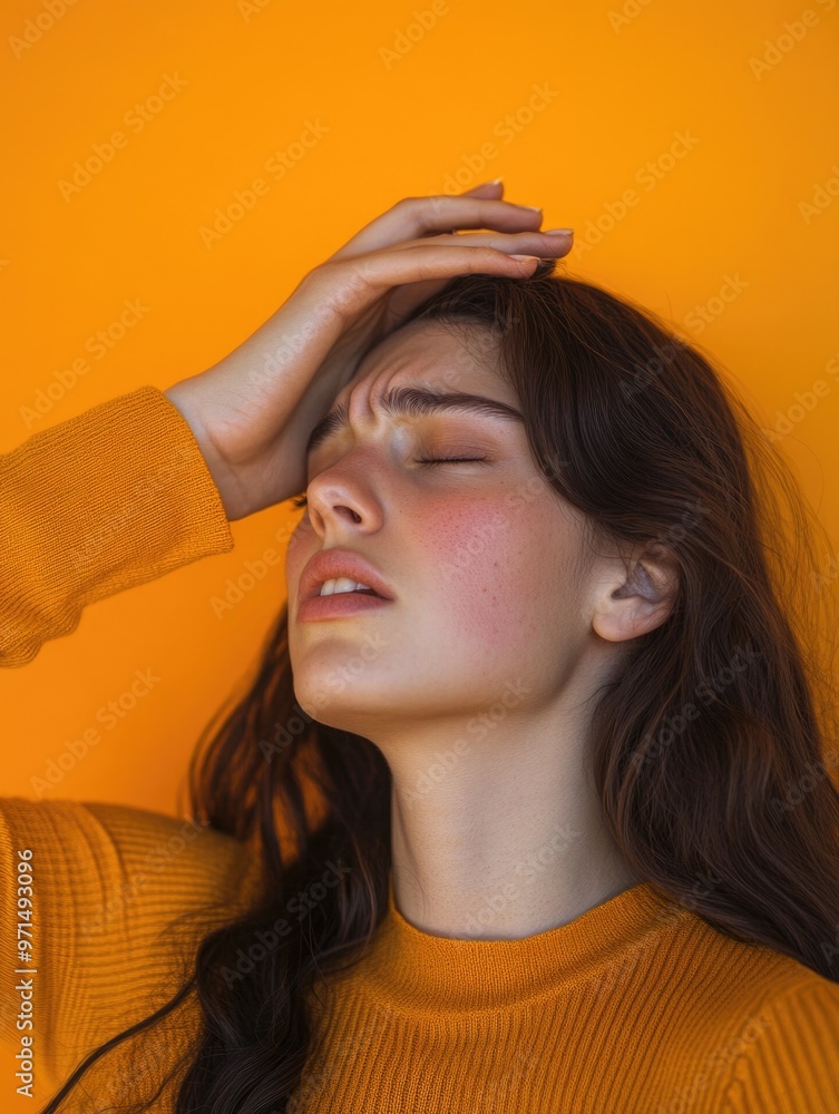 Obraz premium Woman with hands on head