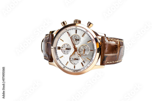 Glamorous luxury wristwatch with an elegant band and vibrant watch face isolated on transparent background