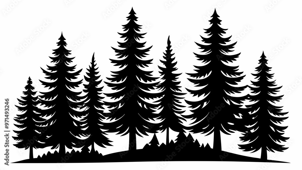 Fototapeta premium pine tree forest silhouette, Fir trees silhouette. vector illustration
