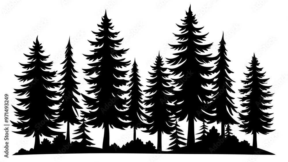 Fototapeta premium pine tree forest silhouette, Fir trees silhouette. vector illustration