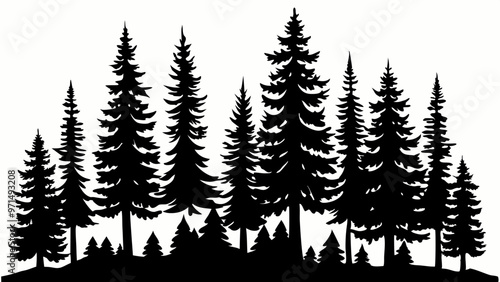 pine tree forest silhouette, Fir trees silhouette. vector illustration