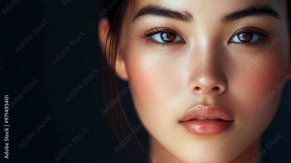 Close-up Portrait of a Young Woman with Brown Eyes and Freckles Close-up Portrait of a Young Woman with Brown Eyes and Freckles