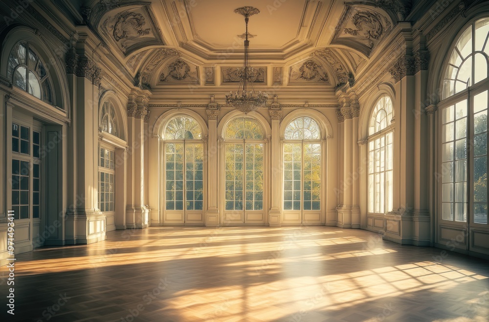 Fototapeta premium Sunlit Grand Hall With Arched Windows