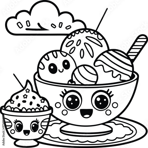 a drawing of a turtle with a cup of ice cream and a spoon