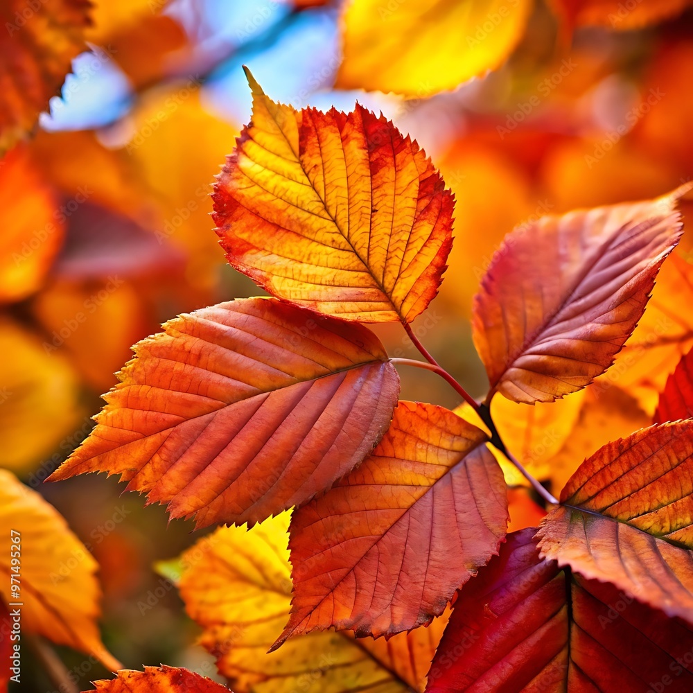 Closeup of vibrant autumn leaves with blurred background Closeup of vibrant autumn leaves with blurred background