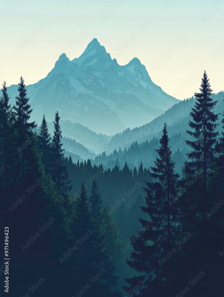 Fototapeta premium Mountain landscape with trees